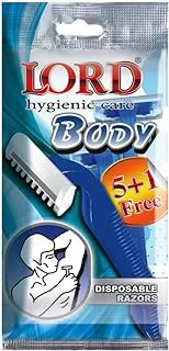 Lord set of 5+1 disposable razors single blade for body shaving for men - blue