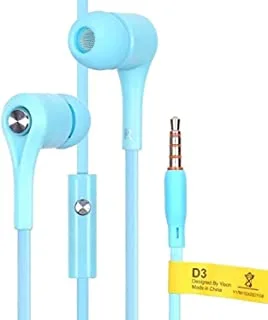 Yison Celebrat d3 heavy bass earphones with 20 hz to 20k hz and 10 mm dynamic speaker compatible with devices with 3.5 mm jack - blue, Wired Headphones Headset