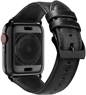 Generic Black Leather Band for Apple Watch 44mm 42mm with Protective Case