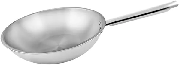 El Dahan Wok Frying Pan with Stainless Steel Handle, 22 Cm - Silver