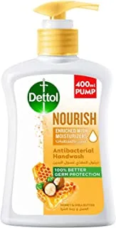 Dettol Nourish Handwash Liquid Soap Pump for effective Germ Protection & Personal Hygiene (protects against 100 illness causing germs) Honey & Shea Butter Fragrance, 400ml