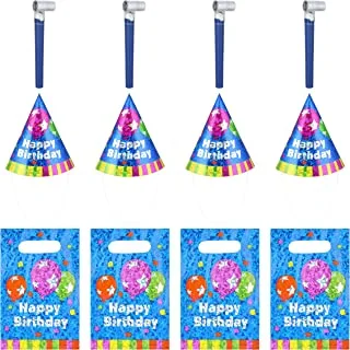 Party happy birthday print gift bags, hats and horns set, 32250 multi color set of 12