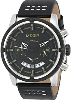 Megir ml2047gbk-1n13 analog leather watch for men