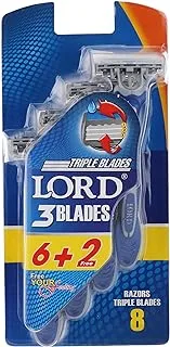 Lord 3 blades disposable razors, 6 plus 2 count