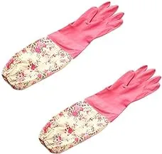 Flower pattern waterproof latex dishwashing kitchen cleaning gloves (Assorted Colors)