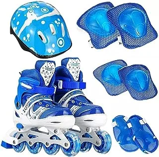 SportQ Inline Slets, Adjustable Shoes with Light-up Wheels for Kids and Adults Included Sleds with Elbow Pads Protective Kit Helmet Ski Accessories