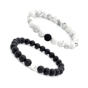 White & Black Matte Agate Stones Distance Bracelet