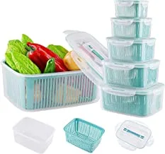 Plastic Food Storage Containers, Fresh Vegetable Fruit Storage Containers for Refrigerator, Kitchen Produce Saver Container with a Draining Basket, BPA Free (5 Pack)