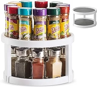 Tepengdie 2-Tier Lazy Susan Turntable, 10 Inches Non-Skid Tiered Rotating Kitchen Spice Organizer for Countertop, Vanity Display Stand,Cabinets Pantry Bathroom Countertop Refrigerator(Gray)