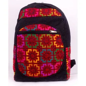 Ebda3 Men Masr Colorful Hand Embroidery Zipper Backpack - Black