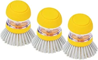 Generic Plastic Dish Cleaning Brush With Silicon Handle Set Of 3 Pieces For Kitchen - Yellow