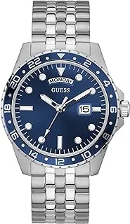 GUESS Watch for Men, Quartz Movement, Analog Display, Silver Stainless Steel Strap-GW0220G1