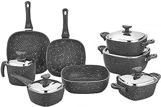 SAFLON COOKWEAR SET 13 PCS SQUARE GRANITE H/BAKALIT BLACK