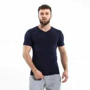 Cottonil Stretch Cotton V-Neck Regular Fit Navy Blue Undershirt