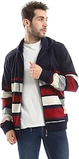 Off Cliff Men Striped Winter Zipped Hoodie With Inner Fleece