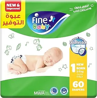 Fine Baby Diapers, Size 1, New Born, 2-5 kg, 60 Diaper