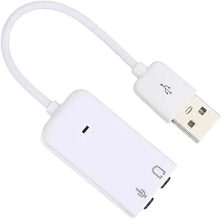 Stereo Headset and Microphone 3D Virtual 7.1 Channel USB Sound Adapter (3.5mm),White, Wired Headphones Headset