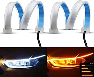 Car light flexible car led light strip 2pcs 24 inches dual color led headlight surface strip led light white daytime running light and yellow/amber(sequential flowing)