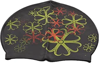 Rustomart flower-printed silicone swimming cap in zipper bag for adults black