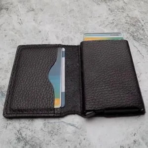 Dr.key Genuine Leather Wallet - With Slim Pop-up Card Holder-black