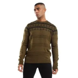 Ravin Self Patterned Knitted Hips Length Pullover - Olive & Black