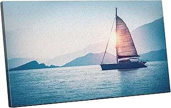 Home Gallery Canvas Wall Art, Abstract Framed Portrait of Sailboat in the sea in the evening sunlight 120 W x 80 H x 2 D