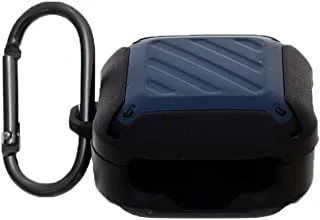 Airpod Case 2 IN 1 Silicone Square Airpods Case With Shock Proof Edge And Metal Hanger For Buds Live - Black Navy