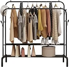 Coat Racks JIE- Nordic Garment Rack Drying Rack Freestanding Hanger Double Rails Bedroom Clothing Rack With 2-Tier Lower Storage Shelf, For Bedroom Living Room Balcony Clothing Store, Black