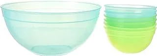 Large salad bowl and six small bowls translucent