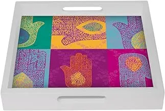 Joud wooden tray white with palms print, 39.5 x 39.5 x 4.5 cm - multi color