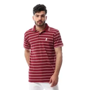 Dolab Casual Striped Short Sleeves Buttoned Polo T-Shirt - White & Red