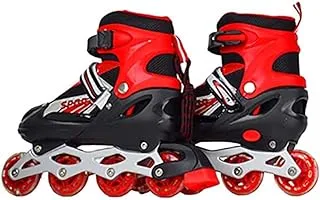 Generic Adjustable swivel roller skate with colorful flashing wheels for kids 31 to 34 - red black, mma-004