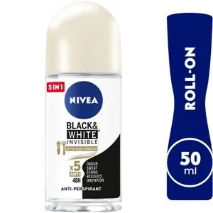 NIVEA رول أون مضاد للتعرق إنفيزبل بلاك آند وايت سيلكي سموث - للنساء - 50 مل