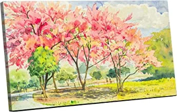 Canvas Wall Art, Abstract Framed Portrait of wild himalayan cherry tree flowers in sky and cloud background 120 W x 80 H x 2 D