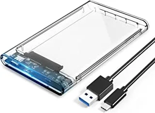 غلاف غلاف محرك الأقراص الصلبة الخارجي من ORICO 2.5 USB 3 لـ 2.5 بوصة 7 مم / 9.5 مم SATA HDD SSD دعم UASP SATA III تصميم خالٍ من الأدوات بسعة 4 تيرا بايت - شفاف (2.5 ، من النوع C)