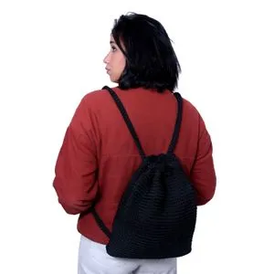 Ebda3 Men Masr Adjustable Crochet Backpack - Black