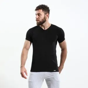 Cottonil Outwear Basic V-Neck Solid Black T-shirt