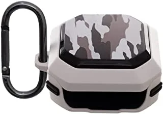 Airpod Case Army square airpods case with shock proof edge and metal hanger for buds live - white