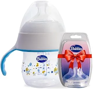 Bubbles feeding bottle 150 ml with hand and natural nipple 1m gift - assorted color