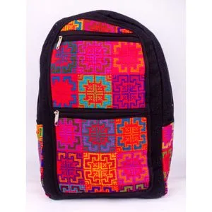 Ebda3 Men Masr Colorful Hand Embroidery Zipper Backpack - Black