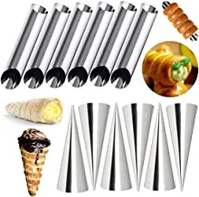 DELFINO Cream Horn Molds, Stainless Steel Cone Shaped and Tubular Shaped Mold for Cannoli Tubes Ice Cream Lady Lock Puff Waffle Pastry Roll Horn Croissant Shell Cream Roll, 12 Pieces