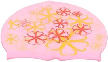 Rustomart flower-printed silicone swimming cap in zipper bag for adults rose