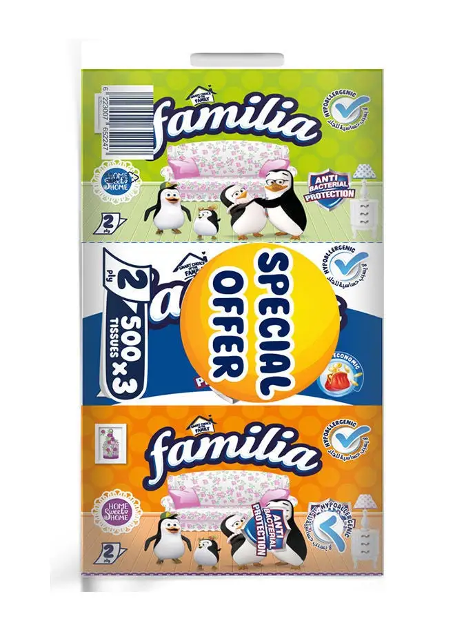 Familia Anti Bacterial Facial Tissues 2 Ply 500 x 3