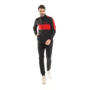 Air Walk Sportive Tracksuit With One Stripe Designed Jacket - Black & Red