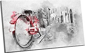 Canvas Wall Art, Abstract Framed Portrait of retro vintage red bike on cobblestone street 120 W x 80 H x 2 D