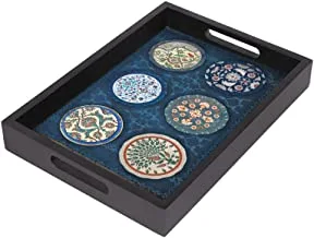 Joud Wooden Tray with Persian Art Print, 35 x 45 x 4.5 cm - Multi Color