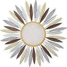 Diamond Mirrors Golden Circular Metal Frame With Brown, Silver, White And Golden Leaves