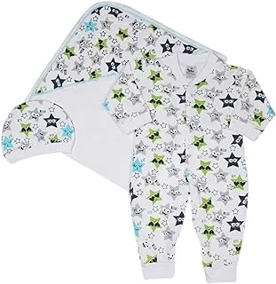 Papillon Cotton Set of 3 Pieces Long Sleeves Bodysuit,Hat&Blanket Printed Stars For Boys-White-New Born