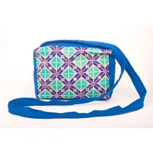 Ebda3 Men Masr Casual Cross Body Bag With Colorful Embroidery - Blue & Turquoise
