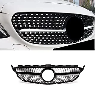 Sna w205 grill, silver diamond grille compatible for (2015-2018) c-class c250 c300 c350 c400, not fit c63 (chrome diamond)